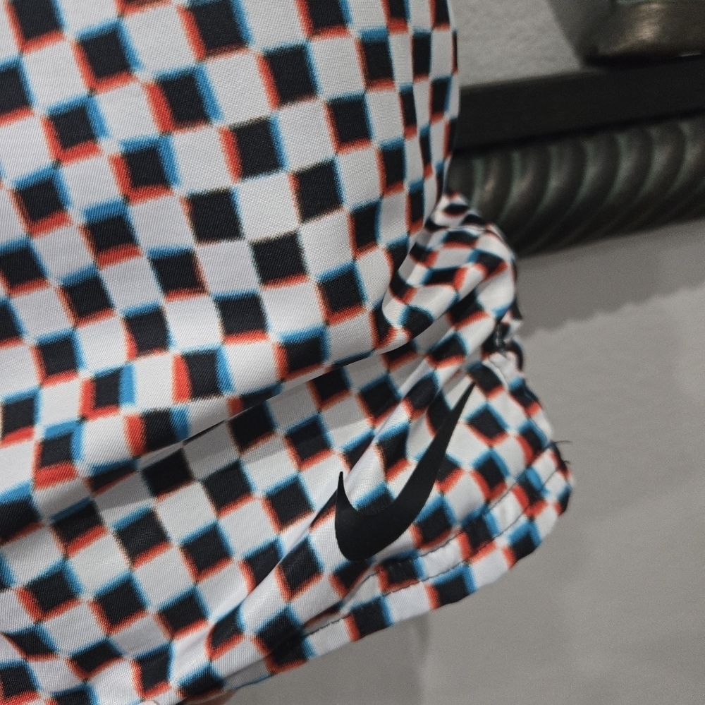 Nike Men's Graphic Checkered Swim Shorts - Black, White, and Blue - Picture 3 of 8